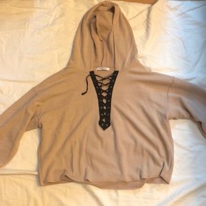 Cropped Lace-Up Hoodie